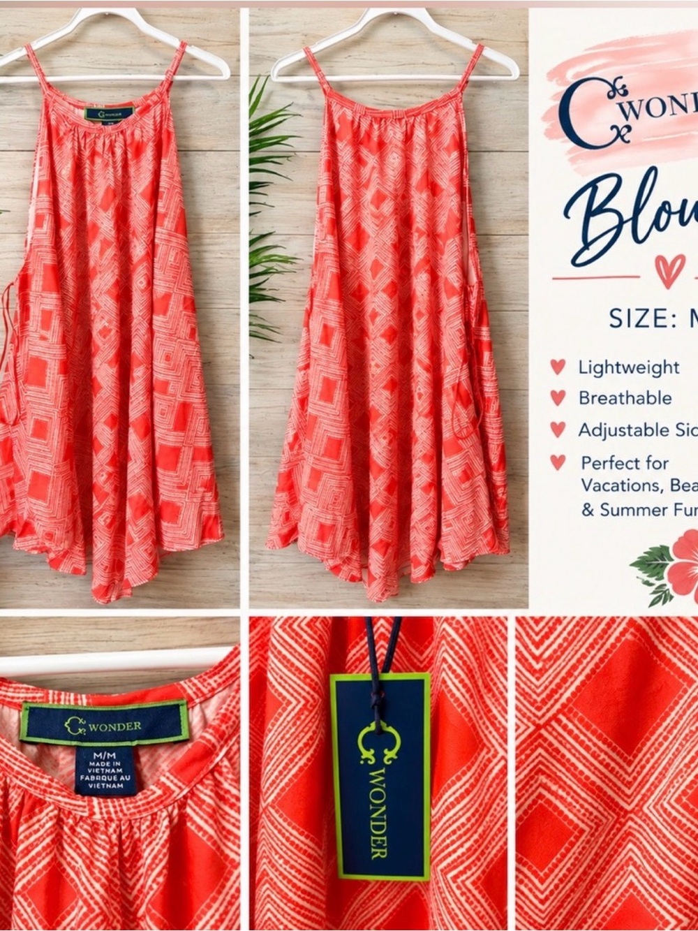 C. Wonder Coral Geo-Print Spaghetti Strap Blouse